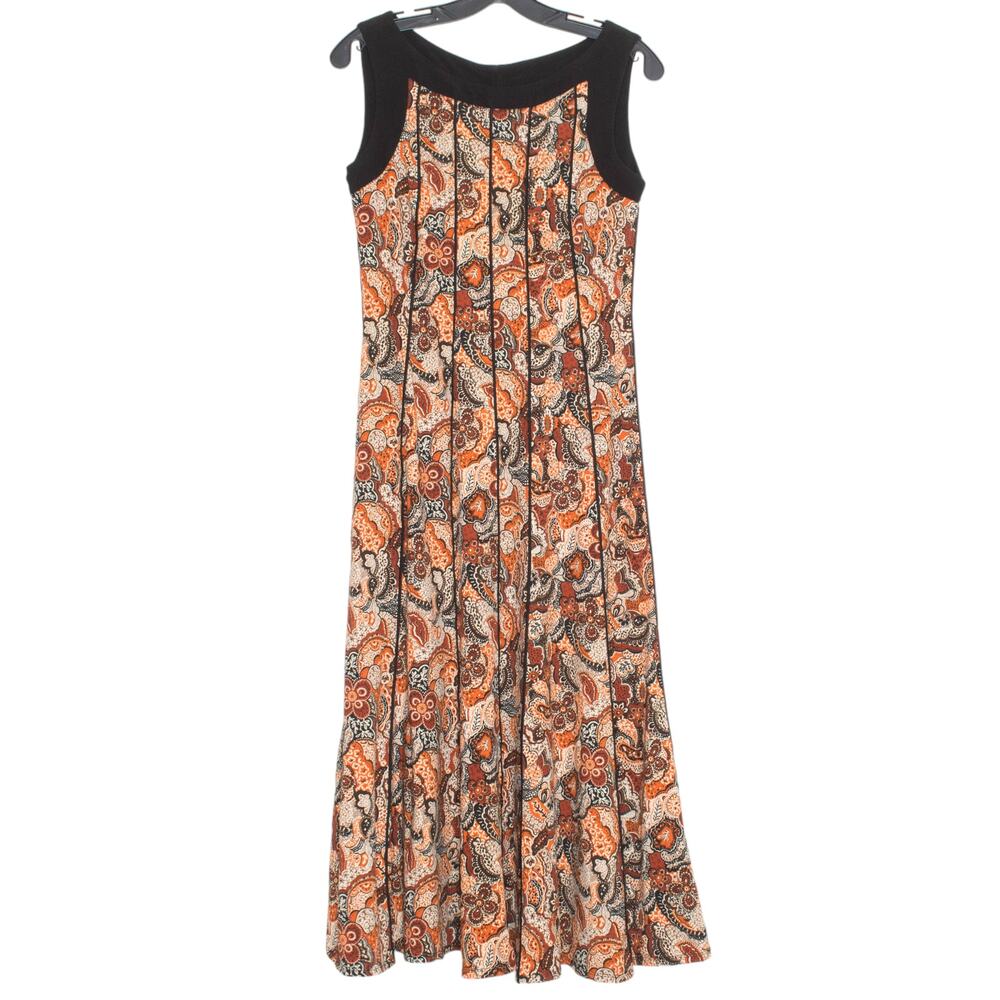 Paisley Boho Maxi Dress Sleeveless Stretch Flowy Artsy Retro 70s Resort Mod S